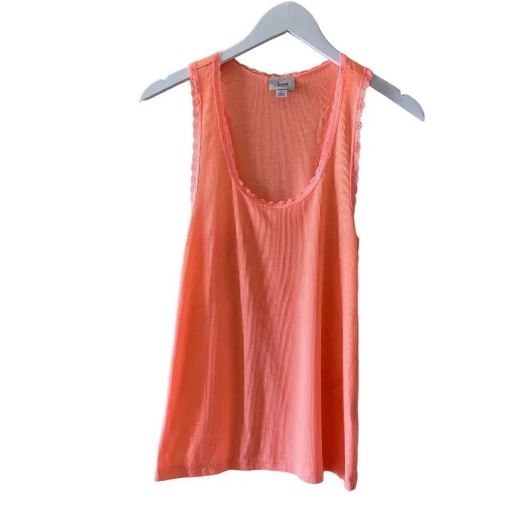 Jenni Intimates Sleeveless Sleepwear Tank Top Coral Ribbed Lace SZM